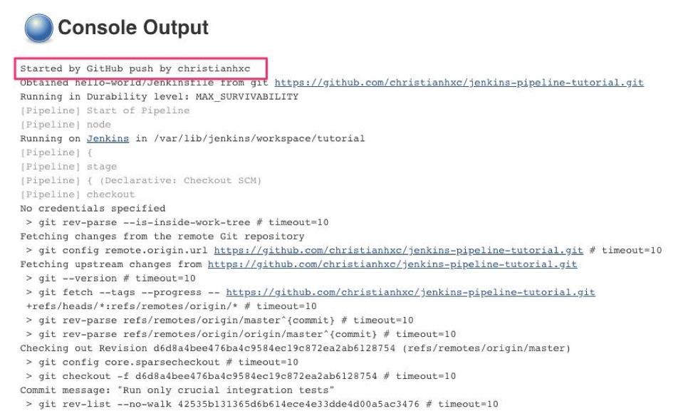 Jenkins Github Console Output