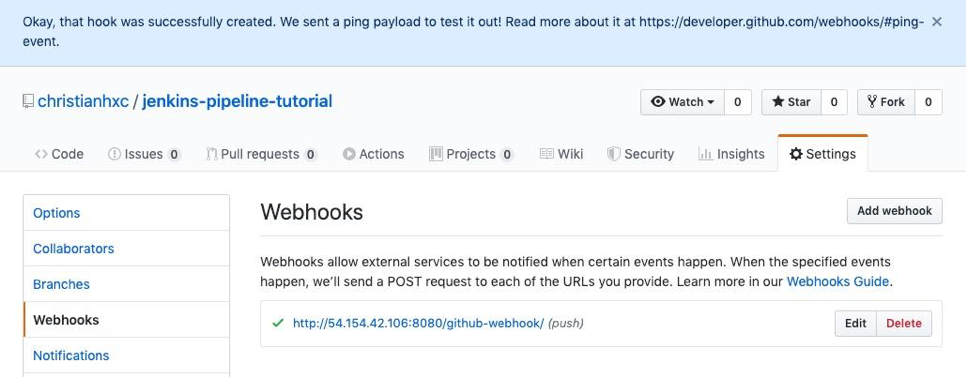 Jenkins Github Webhook Button Successful