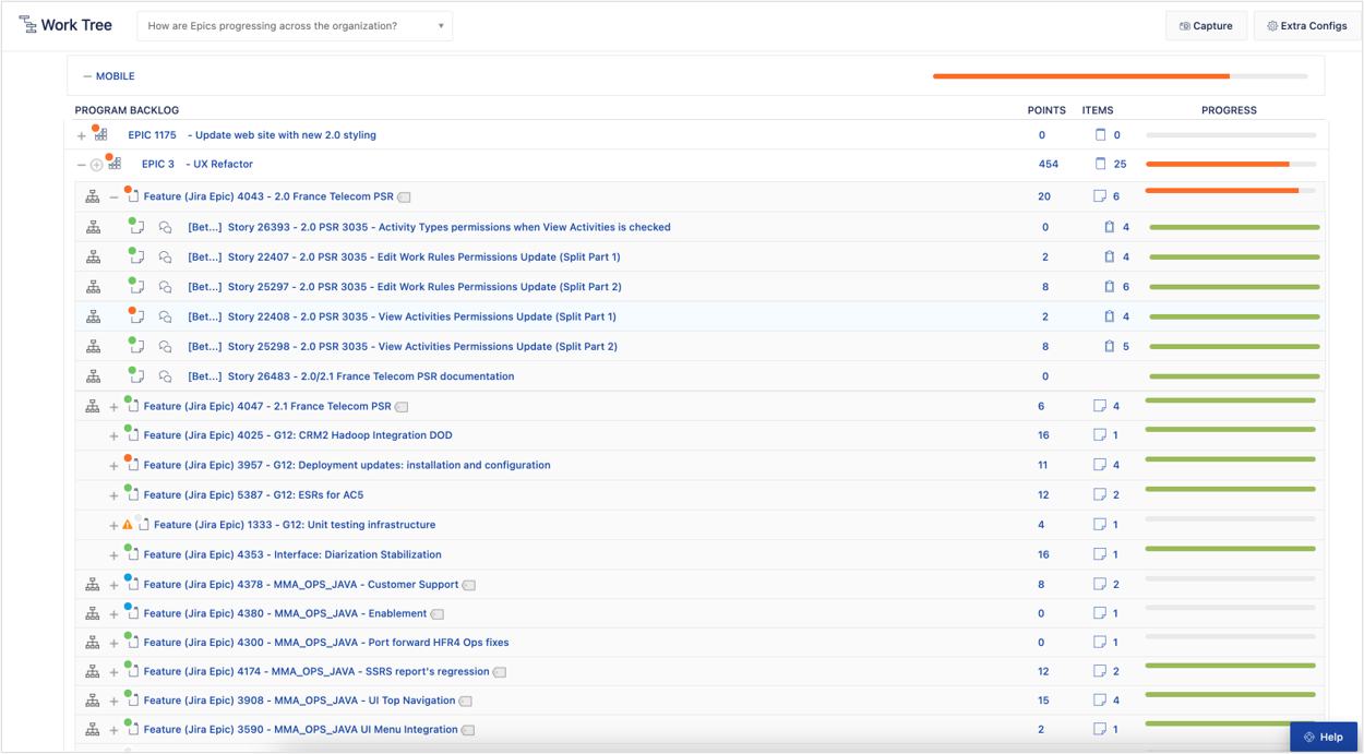 Rally vs Jira hierarchy view